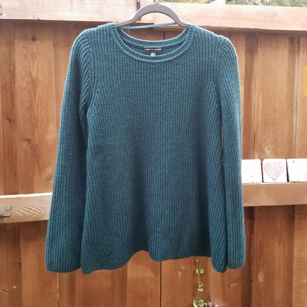 Cable & Gauge Teal Chunky Knit Sweater L